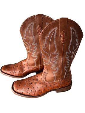 Roper Big Kids Faux Ostrich Western Boots in Brown Size Youth 6